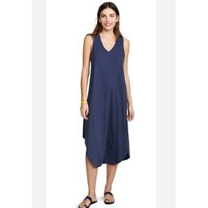 Gap V-Neck Shift Midi Dress Womens‎ Small Sleeveless Navy Blue Beachy Minimalist